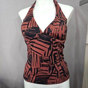 Athleta Swim Bathing Top Tankini Shirt 34 D DD M Halter Sienna Brown Rust Black